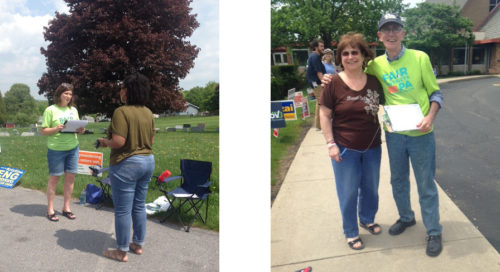 Left: Centre County talking with voter and Right: Rep. Turzai's district ran out of petitions voters were eager to sign