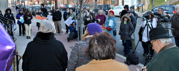 A crowd gathers in front of the Clinton County Courthouse. (Courtesy Sarah Smeltz/The Express)
